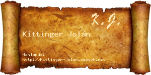 Kittinger Jolán névjegykártya